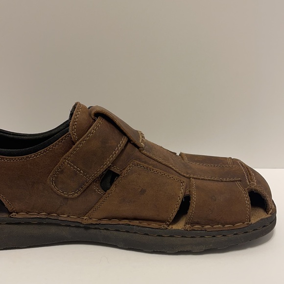 Dr. Scholl’s Men’s Size 12 Brown Leather Fisherman Closed Toe Hook & Loop Sandal - Picture 8 of 11